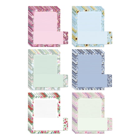 Floral Paper Stationery Set, 50 Lined Sheets+50 Env, Letter Size, 6 Designs, 100PK